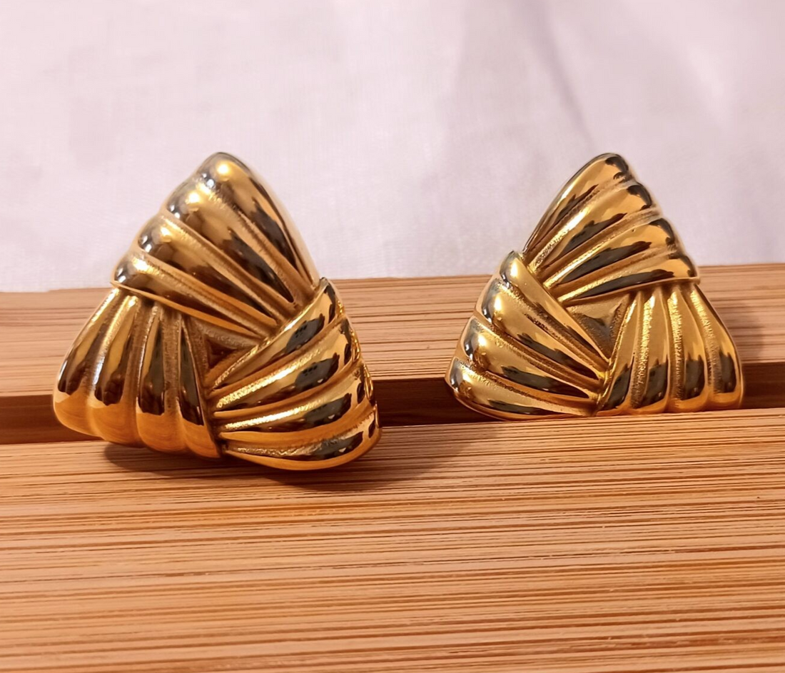 Gold Stripe Statement Fashion Stud Earrings