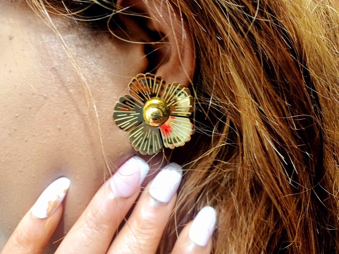 Gold Fashion Statement Flower Stud Earring