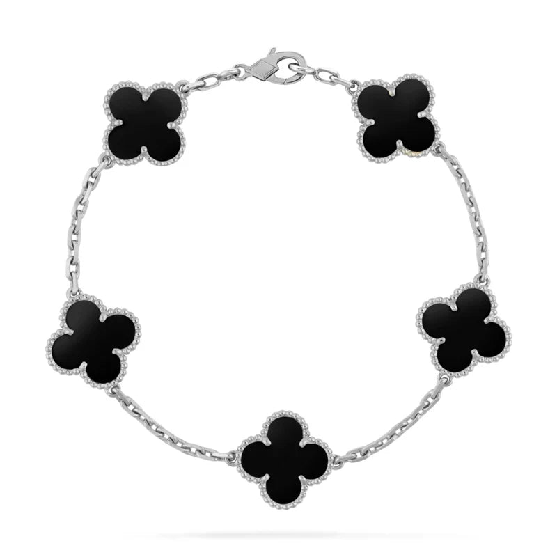 925 Sterling Silver Black Clover Bracelet