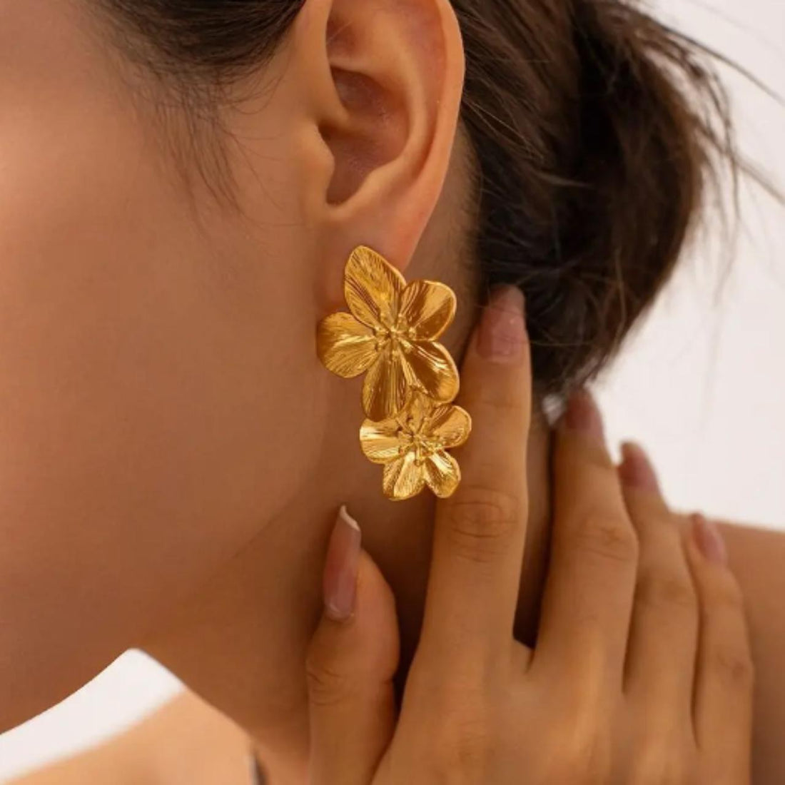 Tarnish Free Vintage Gold Flower Drop Stud Earrings