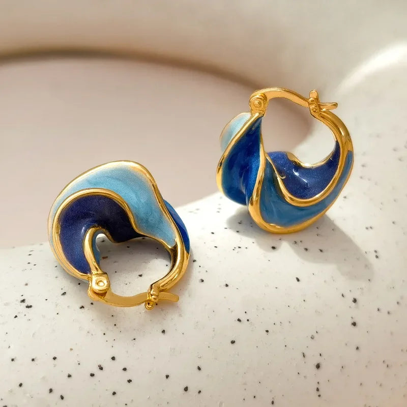 High Quality Geometric Blue Gold Earrings