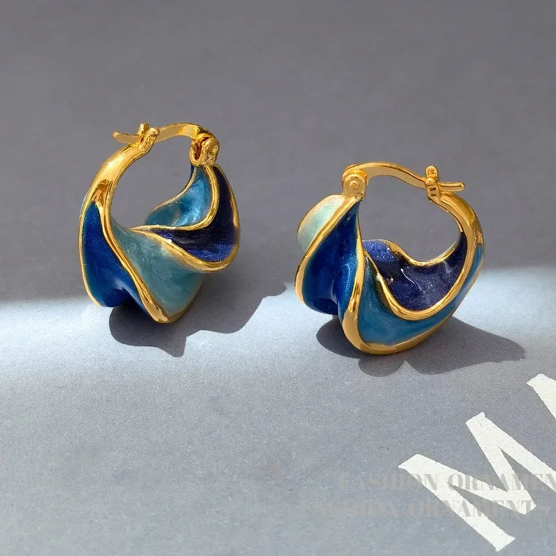 High Quality Geometric Blue Gold Earrings