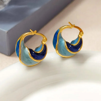 High Quality Geometric Blue Gold Earrings