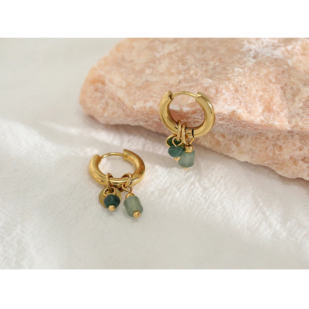 18K Gold Plated Natural Stone Hoop Earrings