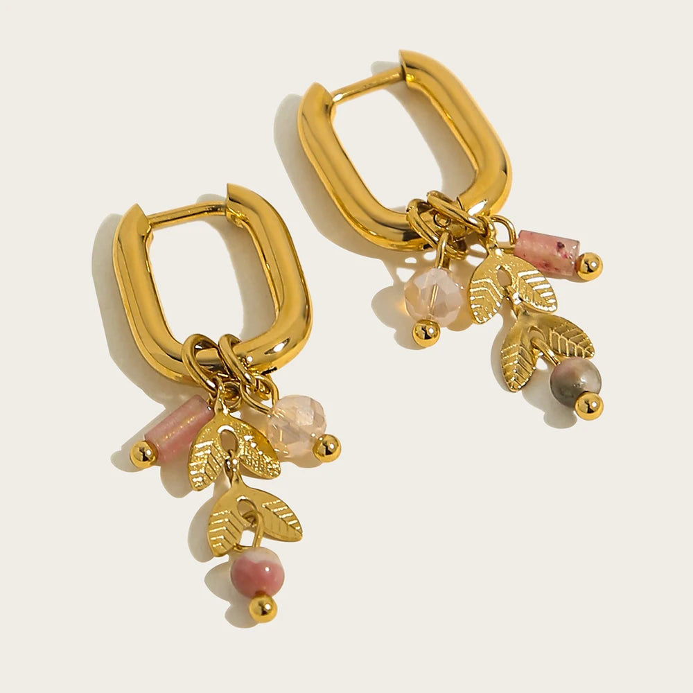 18K Gold Plated Natural Stone Hoop Earrings