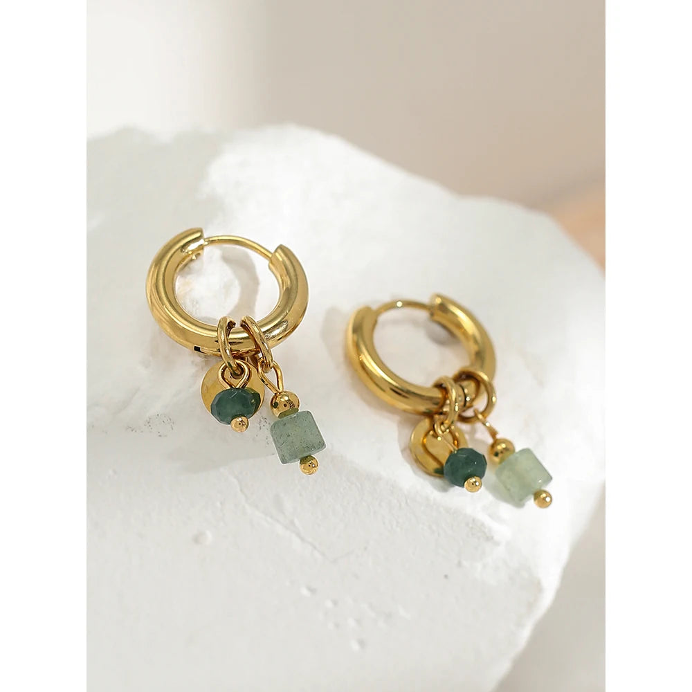 18K Gold Plated Natural Stone Hoop Earrings