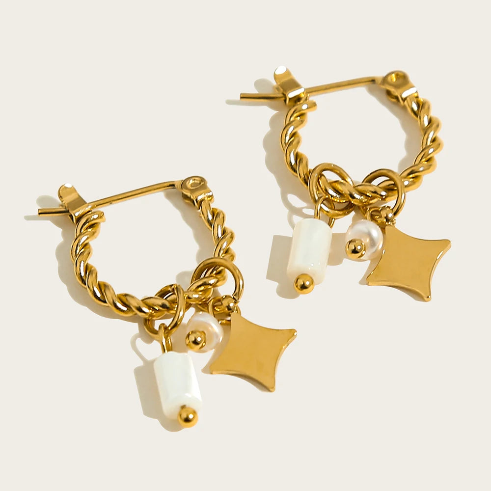 18K Gold Plated Natural Stone Hoop Earrings