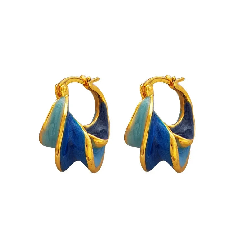 High Quality Geometric Blue Gold Earrings