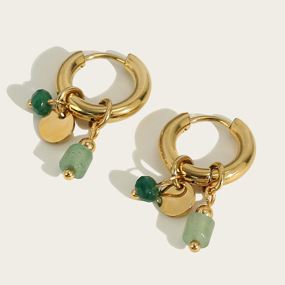 18K Gold Plated Natural Stone Hoop Earrings