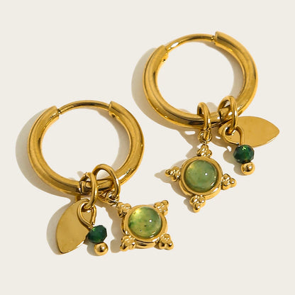 18K Gold Plated Natural Stone Hoop Earrings