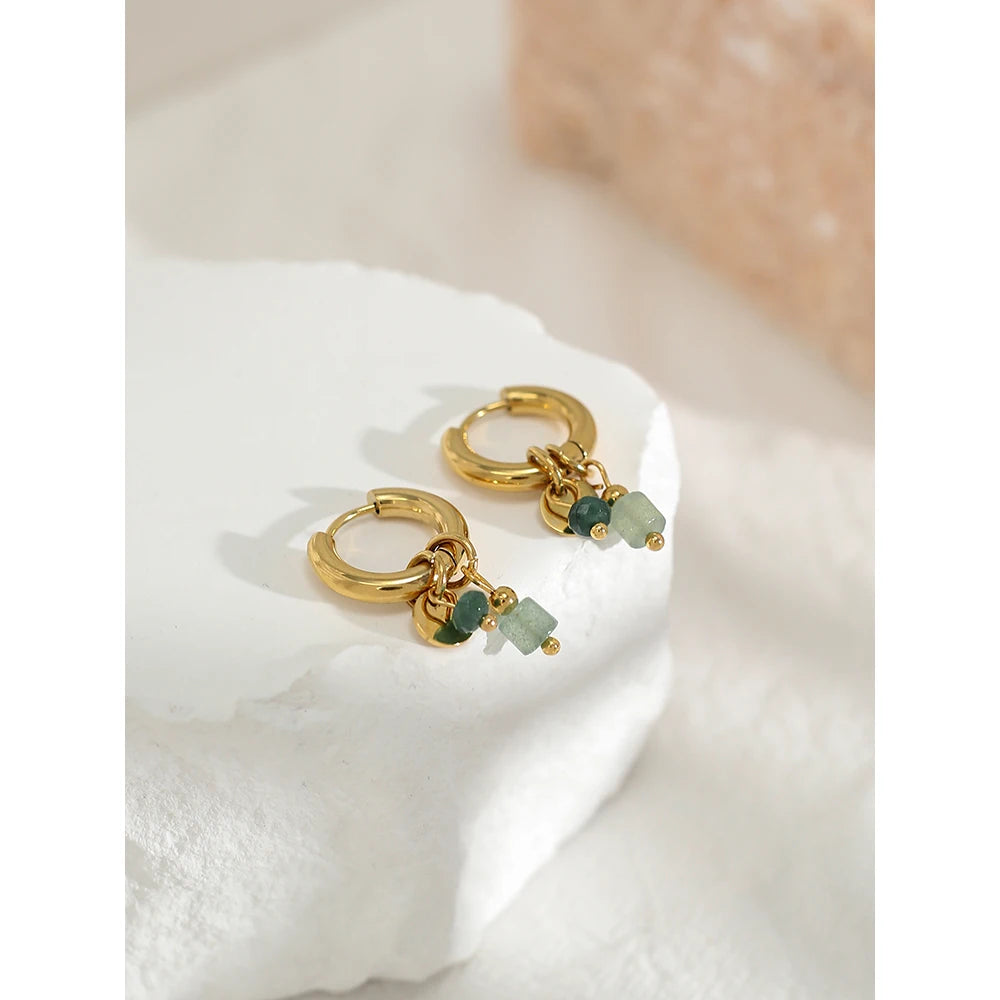 18K Gold Plated Natural Stone Hoop Earrings