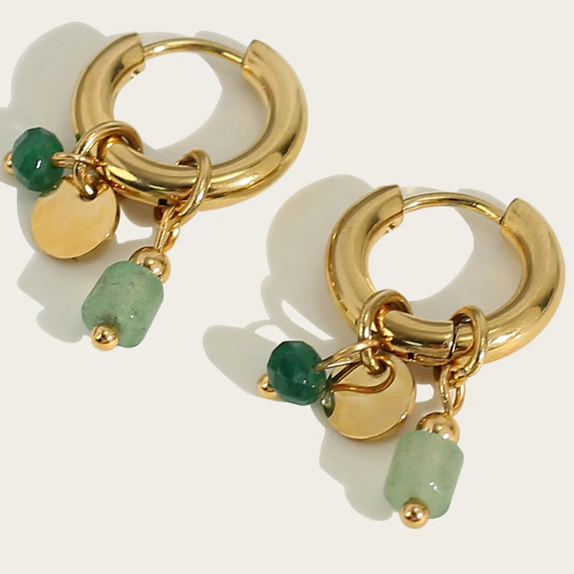 18K Gold Plated Natural Stone Hoop Earrings