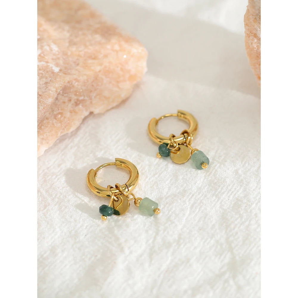 18K Gold Plated Natural Stone Hoop Earrings