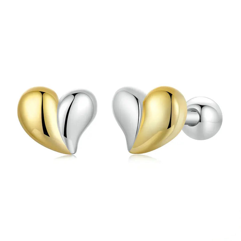 925 Sterling Silver Two-Tone Mini Heart Stud Earrings