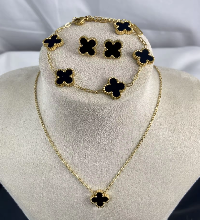 Set of 3 Black Clover Jewellery in Gold Plated