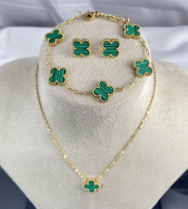 Set of 3 Green Clover Jewellery in Gold Plated