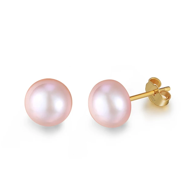 Natural Freshwater Pearl Gold Pink Stud Earring