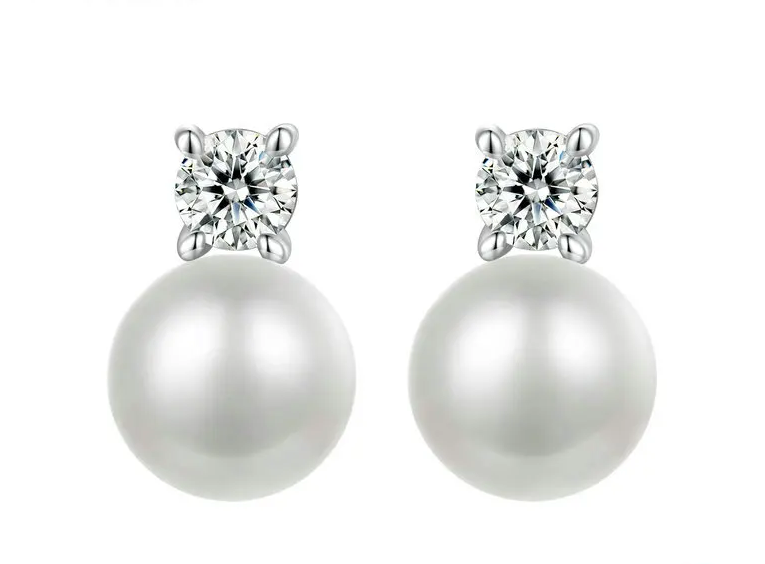 Moissanite 925 Sterling Silver Freshwater Pearl Stud Earring