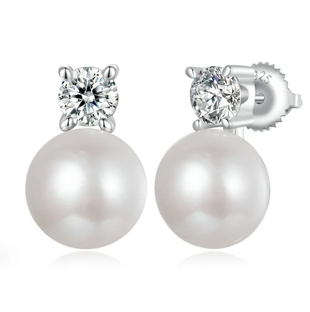 Moissanite 925 Sterling Silver Freshwater Pearl Stud Earring