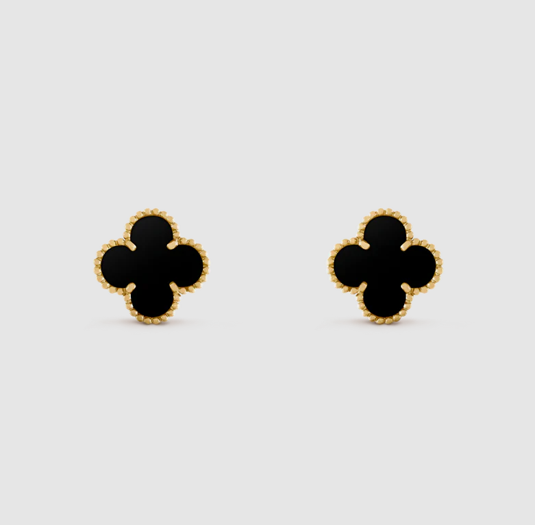 925 Sterling Silver Pearl Gold Clover Stud Earring