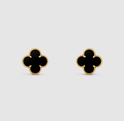 925 Sterling Silver Pearl Gold Clover Stud Earring