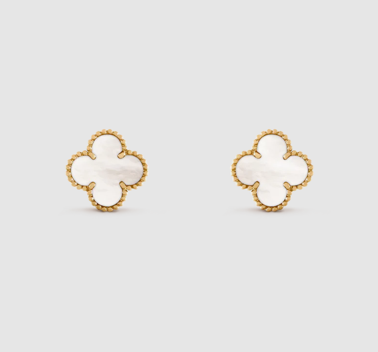 925 Sterling Silver Pearl Gold Clover Stud Earring