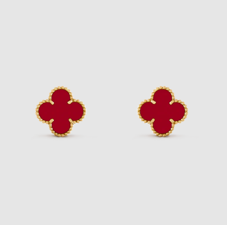 925 Sterling Silver Pearl Gold Clover Stud Earring