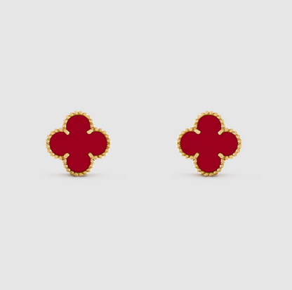 925 Sterling Silver Pearl Gold Clover Stud Earring