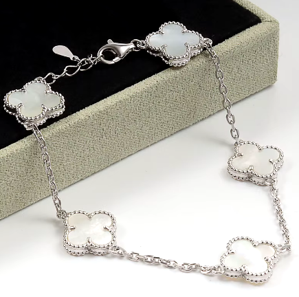 Sterling Silver Pearl Clover Bracelet