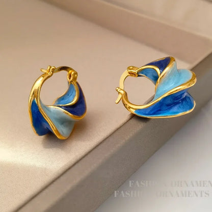 High Quality Geometric Blue Gold Earrings