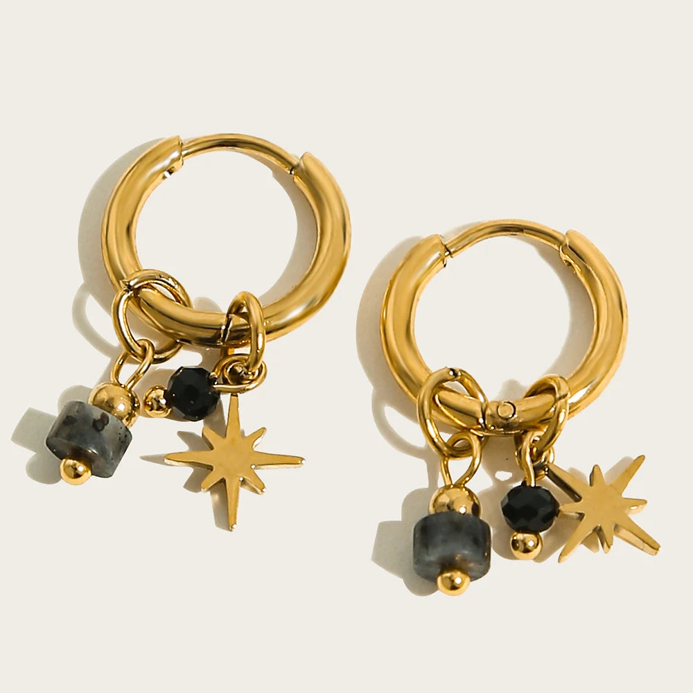 18K Gold Plated Natural Stone Hoop Earrings