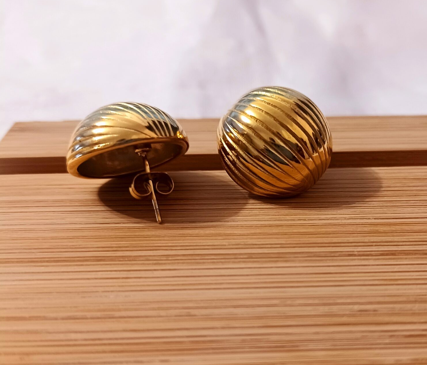 Gold Statement Chunky Stripe Stud Earring