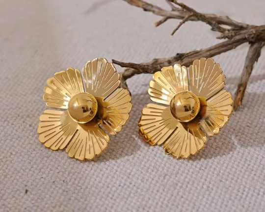 Gold Fashion Statement Flower Stud Earring